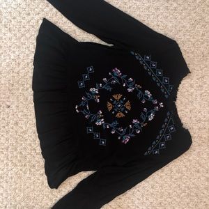 Black Embroidered Flowy Top (Small)
